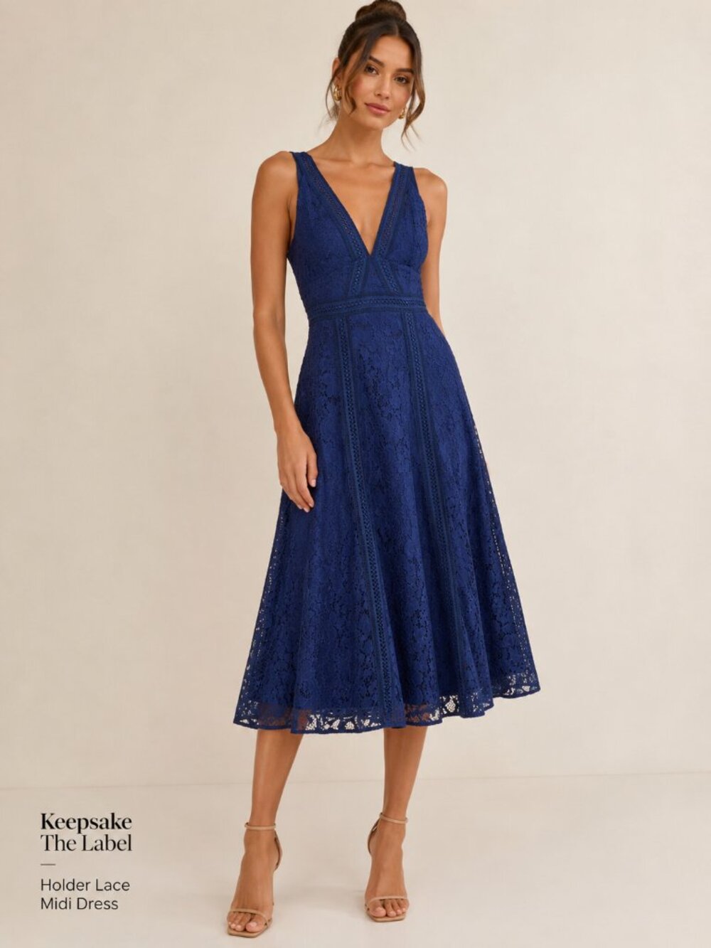 Keepsake The Label Holder Lace Midi Dress Navy Blue Women's Size M NEW Evening